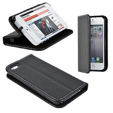 Leatherette Stand/Cover for iPhone 5 - Black - Click Image to Close